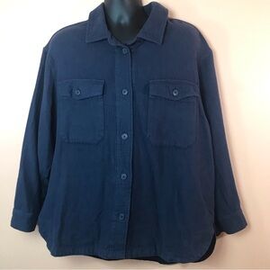 American Eagle Solid Blue Long Sleeve Button Down Flannel Shirt Men XL